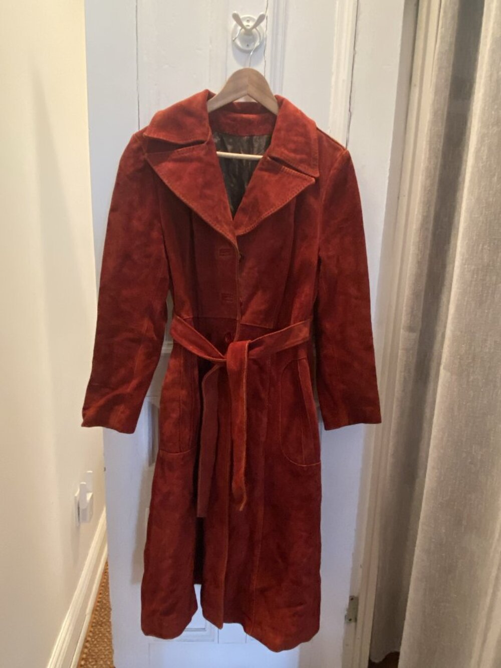 Vintage 1970s suede leather trench coat